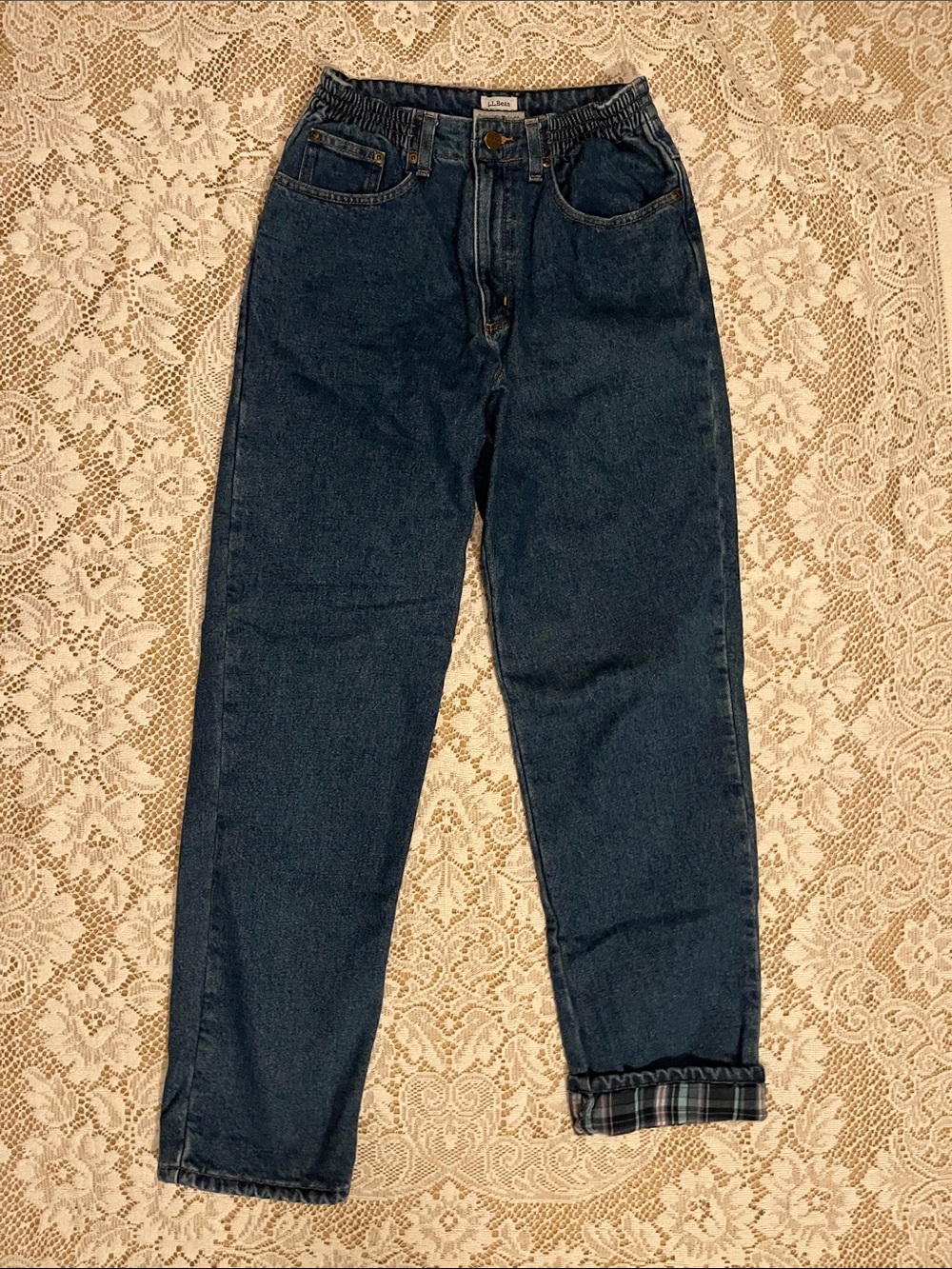 LL Bean Flannel Lined Jeans, Purple, Size 4 Tall